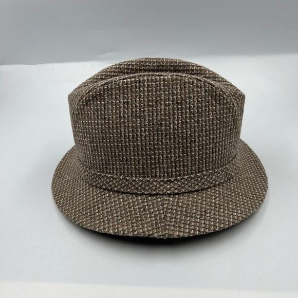 Vintage Botany 500 Houndstooth Wool Fedora Hat Feather Detail Sherlock Holmes - Picture 8 of 11